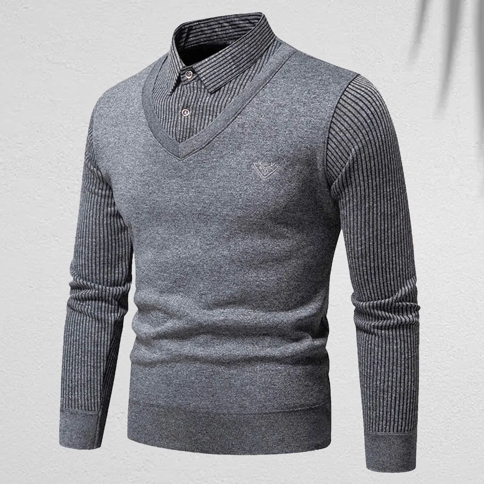 

Thick Men Sweaters Long-Sleeved Fake Two-Piece Sweater High Quality Autumn Casual Business Pullover