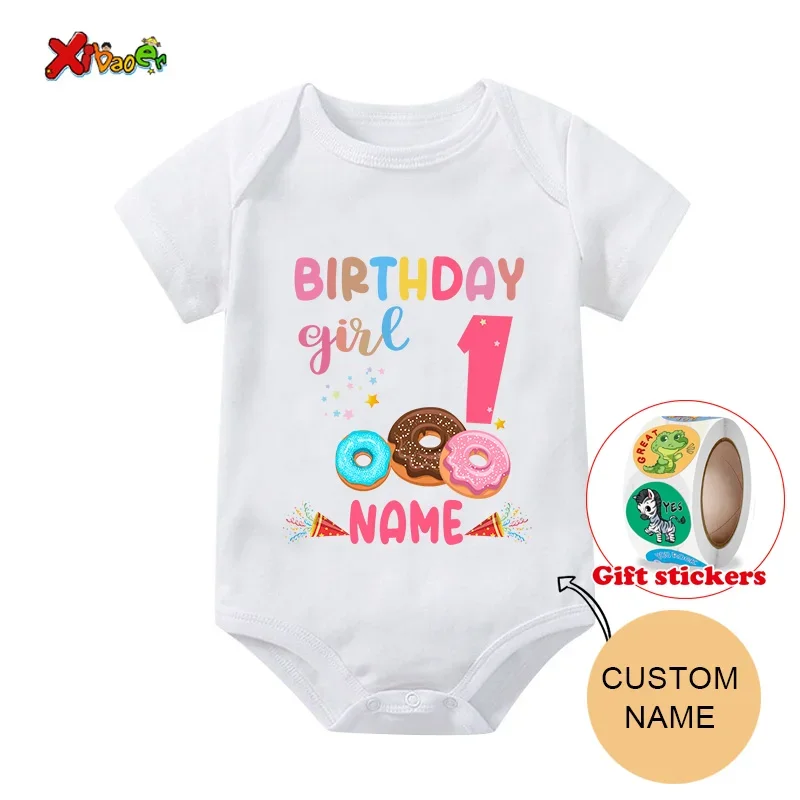 Birthday Girl T Shirt Custom Name Family Matching Outfits  Kids Doughnut T Shirt Baby Girl T Shirt Give Away Children's Stickers