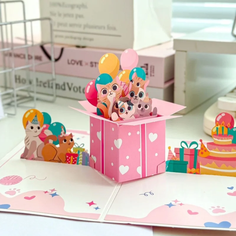 

Funny Cat Pop Up Birthday Card Cute 3D Birthday Cards for Adults and Kids with Envelopes Handmade Gifts for Mom Dad Friend
