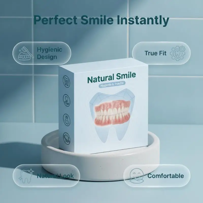 Adjustable Dentures Teeth Set Upper & Lower Full Mouth Silicone Dentures Lifelike Fake Teeth Daily Oral Care & Confidence Boost