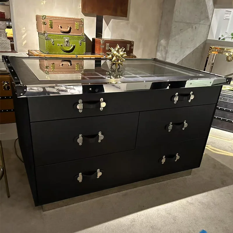 Simple light luxury bedroom chest cabinet solid wood jewelry display cabinet