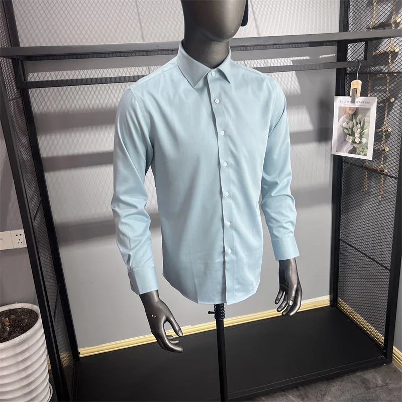 

Luxury 40 Tead Count Liquid Ammonia Men's irt Anti-Wrinkle Iron-Free Faionable Urban Sle Long Sve Slim Fit irt