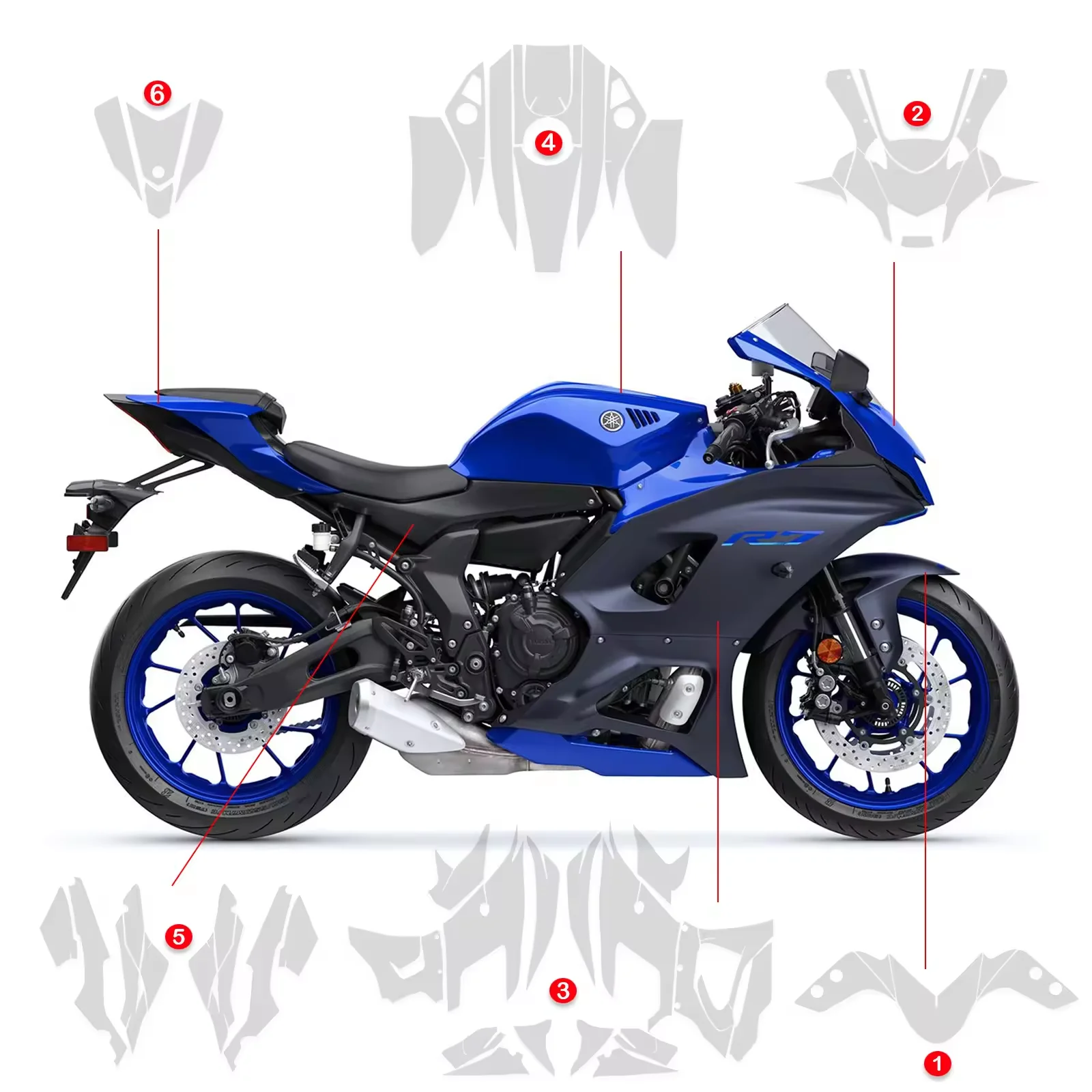 YZF-R7 TPU Motorcycle Fairing Paint Protective Film For Yamaha YZF-R7 2024- self-healing Anti-scratch Transparent Protective kit
