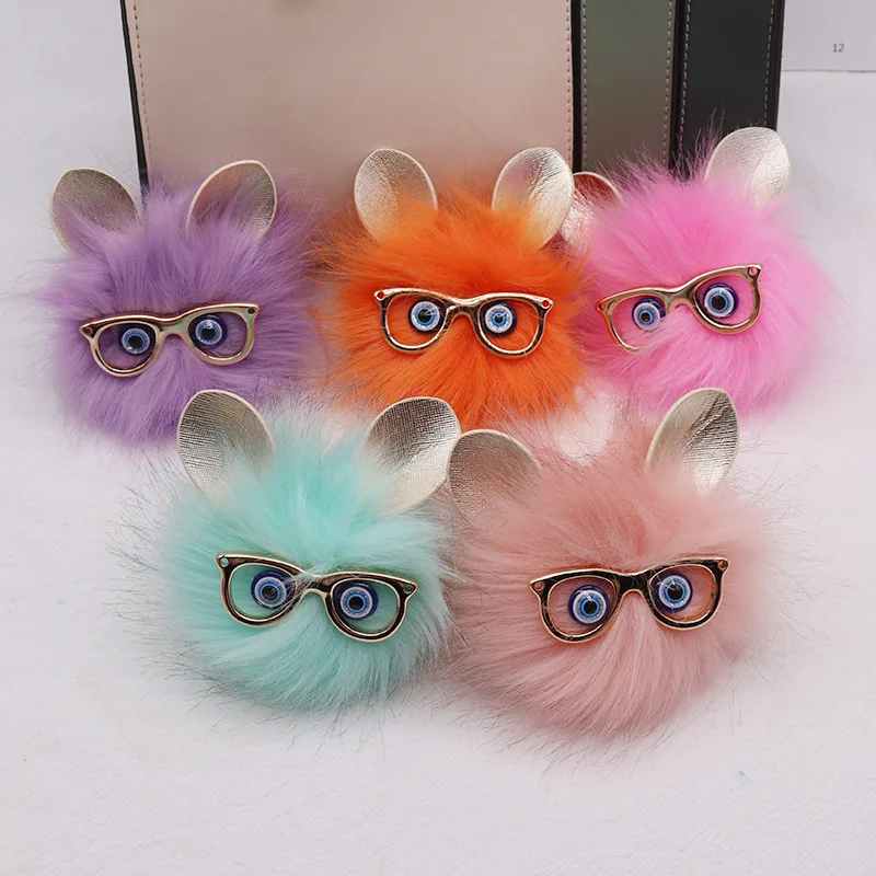 1pcs 10cm Cute Cat Fox Ears Colorful Plush Ball Pendant Keychain Jewelry For Women Trendy Doll Charm Car Bag Decoration Keyring