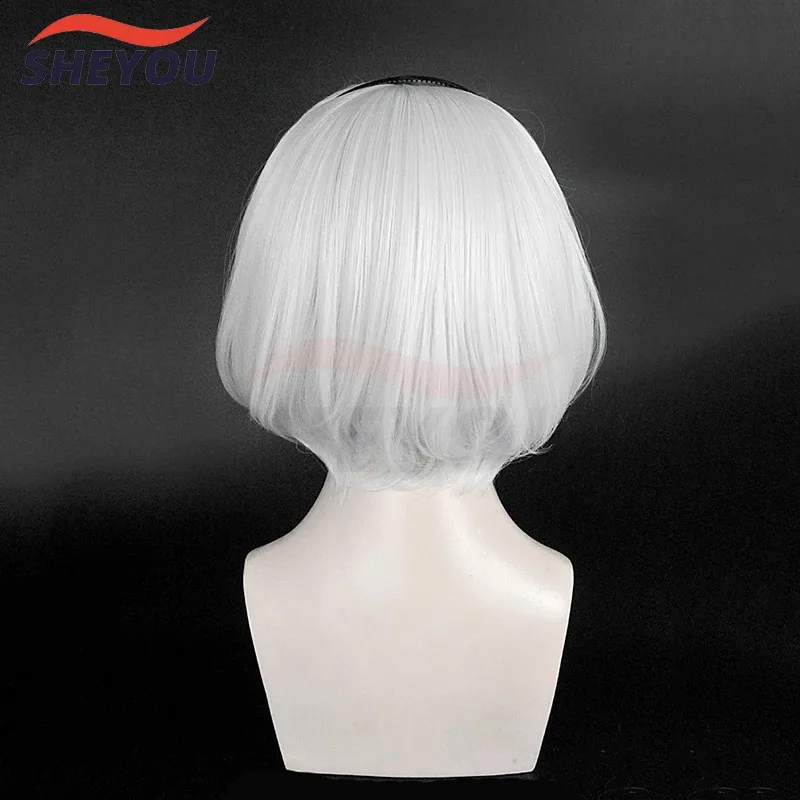 NieR:Automata 2B YoRHa No. 2 Type B Heroine Short Silver White Bobo Heat Resistant Cosplay Costume Wig (not include eye patch)