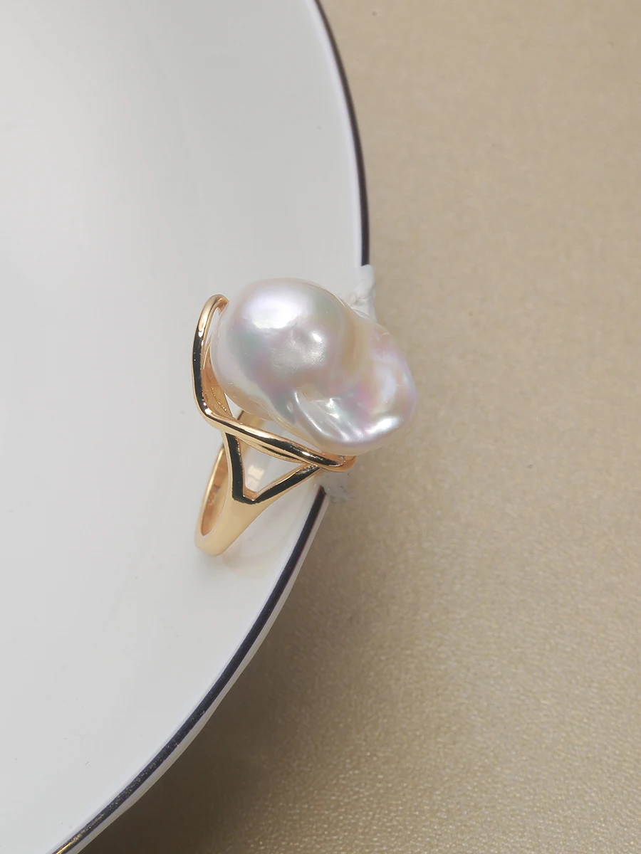 925 Sterling Silver Classic Natural Freshwater Baroque Large irregularity Pearl Ring 15-30MM adjustable size Fine jewelry RZ