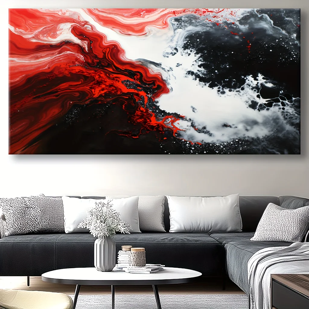 Large-sized frameless canvas paintings,Modern Abstract Black, White and Red Ink Rendering Poster and Prints Canvas Painting Wall