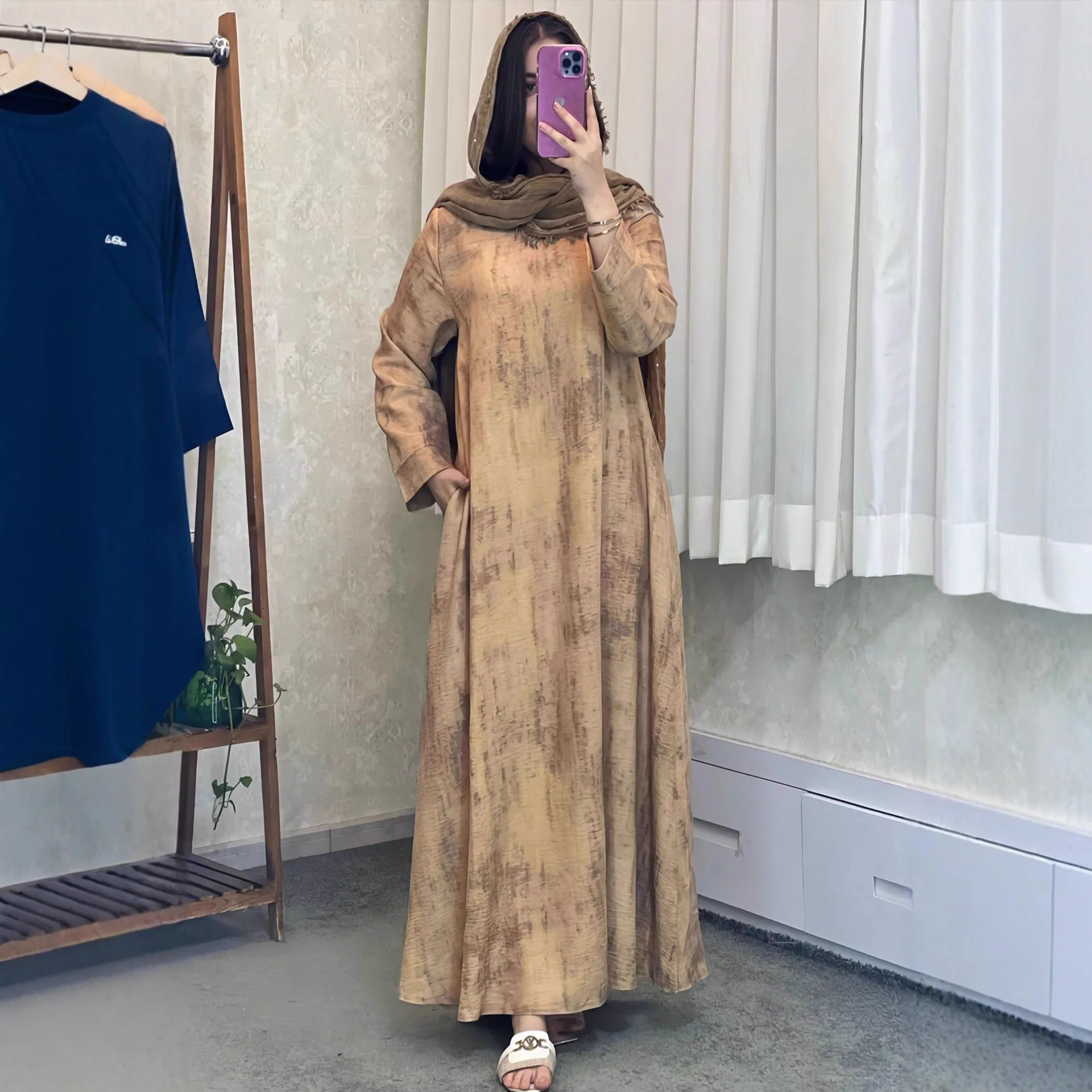 

Ид Длинное Платье Абая Женщины Мусульманские Платья Tie Dye Robe Ramadan Vestidos Марокко Дубай Скромные Абая Кафтан Ислам Арабский Джалабия