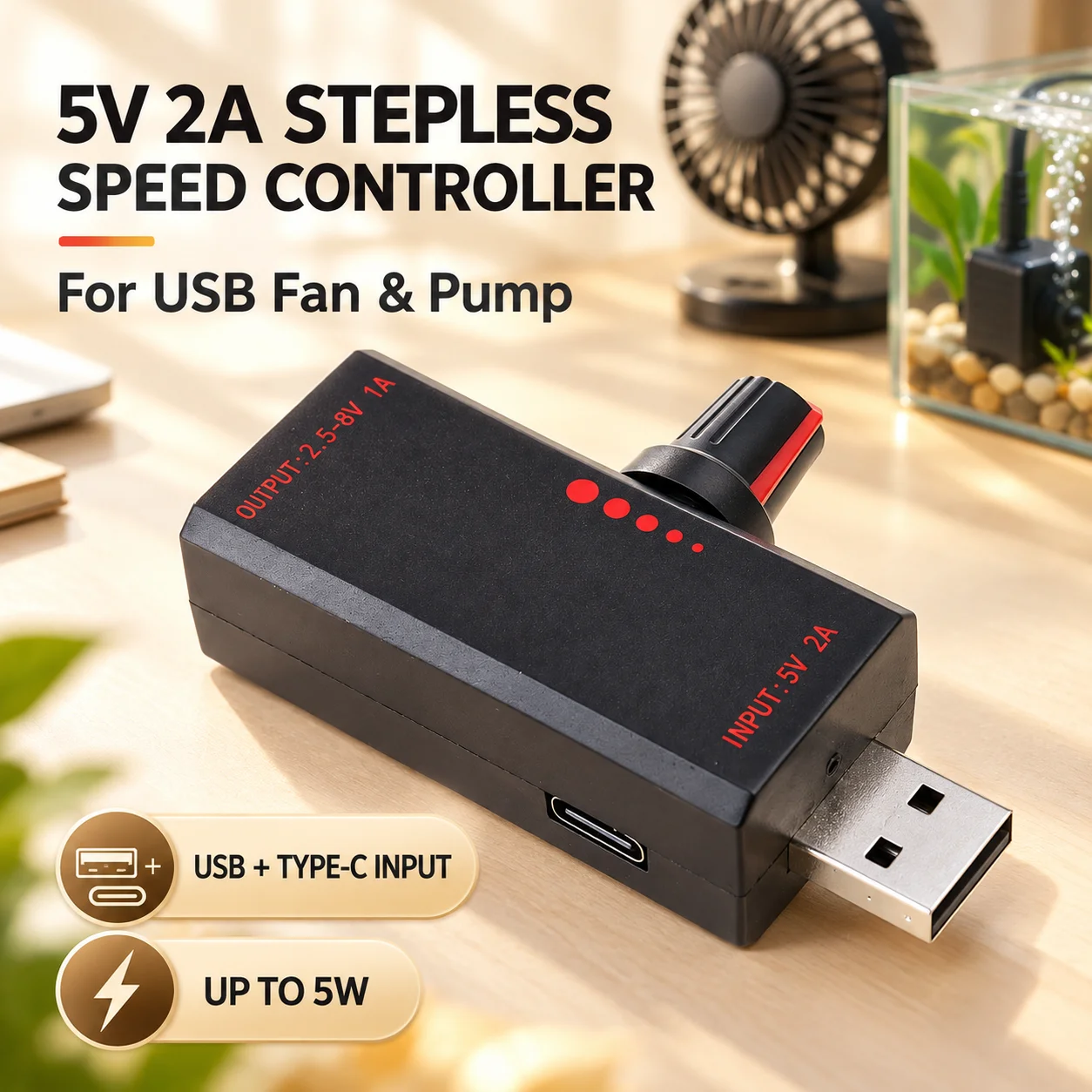 USB Fan Speed Controller Stepless Speed Controller Motor Speed Controller with Switch Type-C / USB Interface for PC Cooling Fan