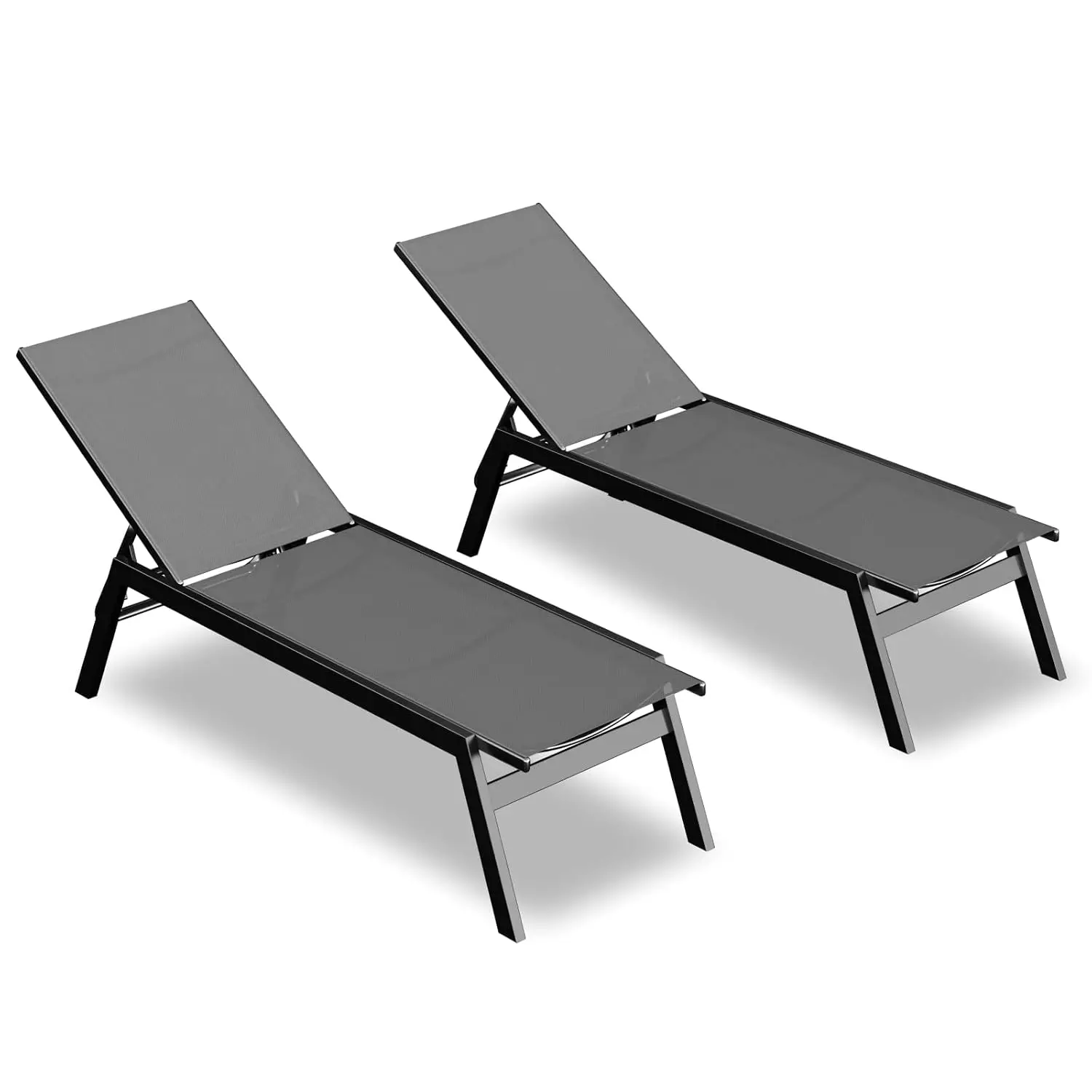 Aluminum Chaise Lounge Set 2,Textilene Patio Chairs,Recliner w/5 Adjustable Backrest,for Yard Poolside Beach,Grey, Customized