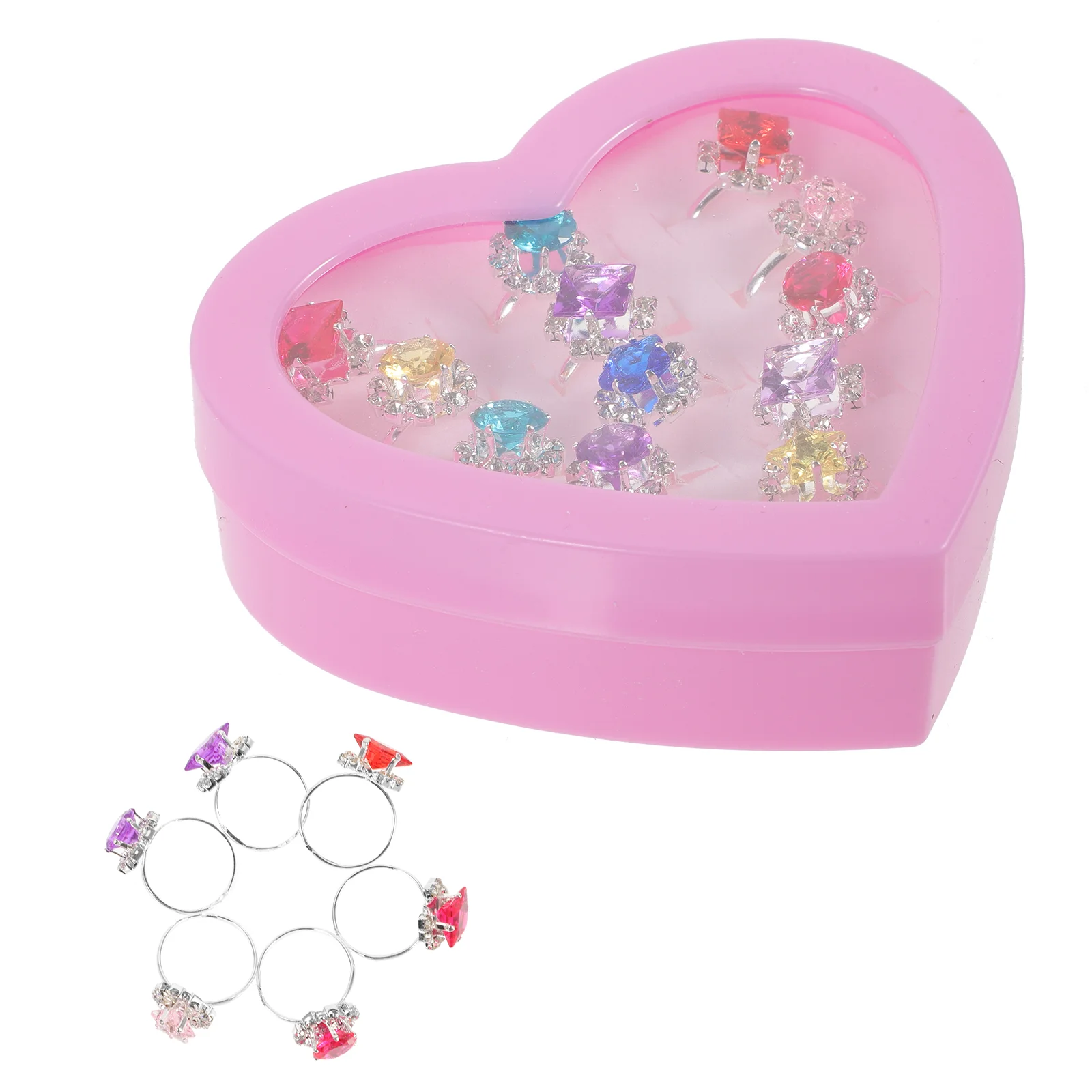 12 pezzi Anello regalo per bambini Giocattolo per bambini Bellissimi giocattoli per bambini Diamante a forma di cuore Ragazza Fiore Miss