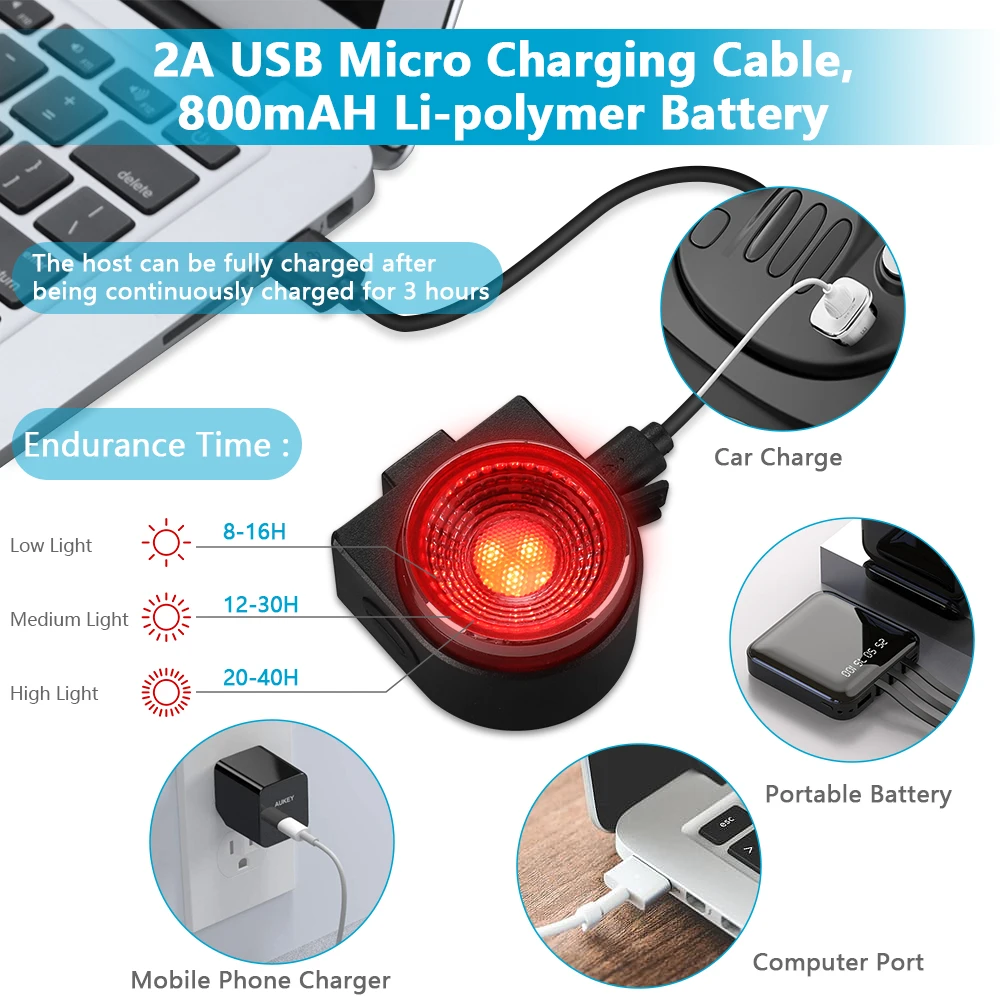ANTUSI A8Pro Bike Anti-theft Alarm Auto Brake Cycling Taillight USB Charging Waterproof Bicycle Rear Light Remote Control