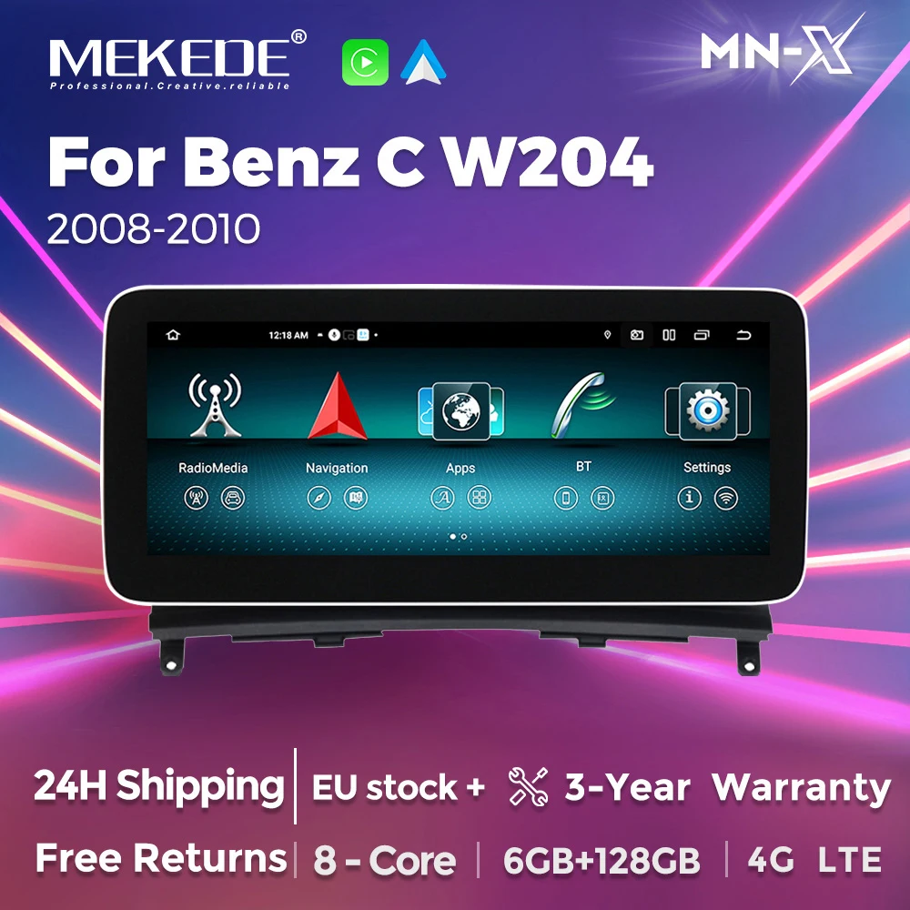 MEKEDE 2026 Nouveau Autoradio 2 Din MTK6762 6G+128G CarPlay Sans Fil Android Auto 8 Cœurs Pour Mercedes-Benz Classe C W204 2008 2009 2010 Système NTG4.0 Android 14 Tout-en-un DSP Systèmes Multimédia Intelligents 1280*480 Navigation GPS Stéréo DVD Autoradio 4G WIFI