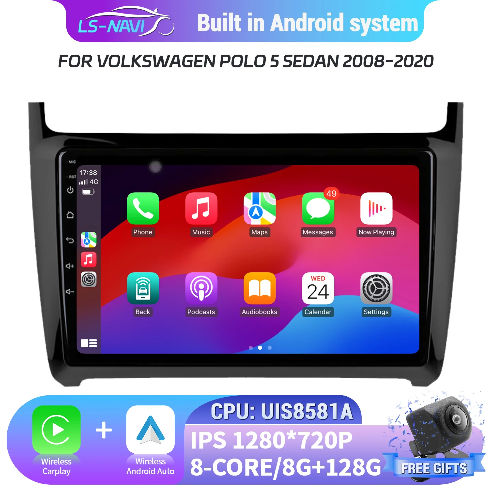 

Carlinkit Android 14 System for Volkswagen Polo 5 Sedan 2008-2020 Multimedia Radio Bluetooth GPS CarPlay Android Auto Navigation