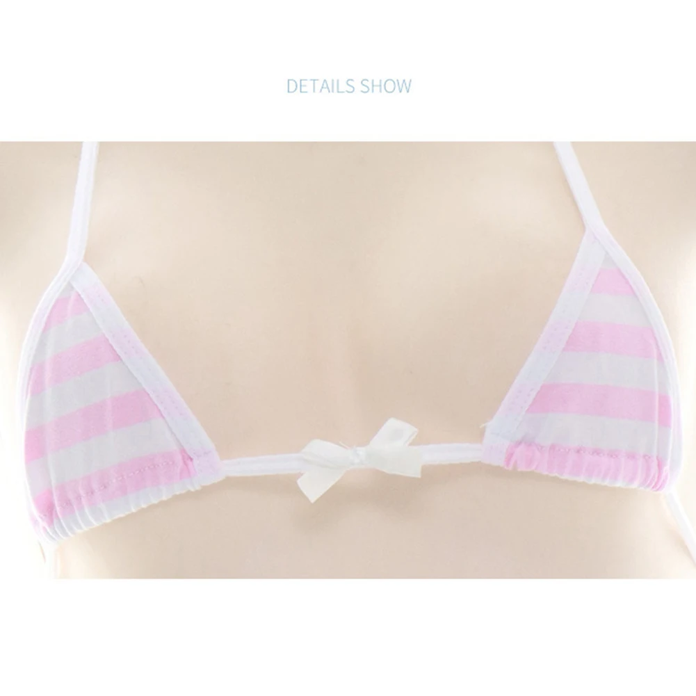 Frauen niedlichen Schulmädchen gestreifte Unterwäsche sexy ultra dünne Dessous weiblichen Strand Bikini BH und Höschen Set niedrige Unterhose