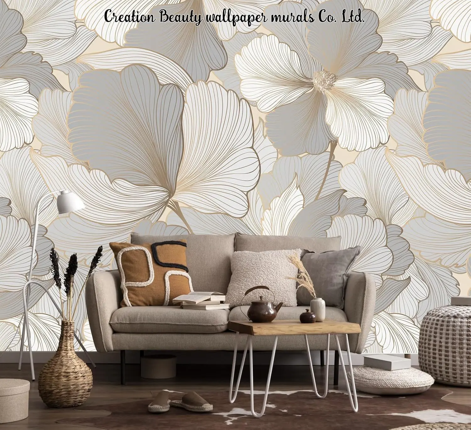 Custom Grey and White Ginkgo Leaf Mural Wallpaper for Bedroom Living Room Background Wall Paper Home Decor Papel De Parede