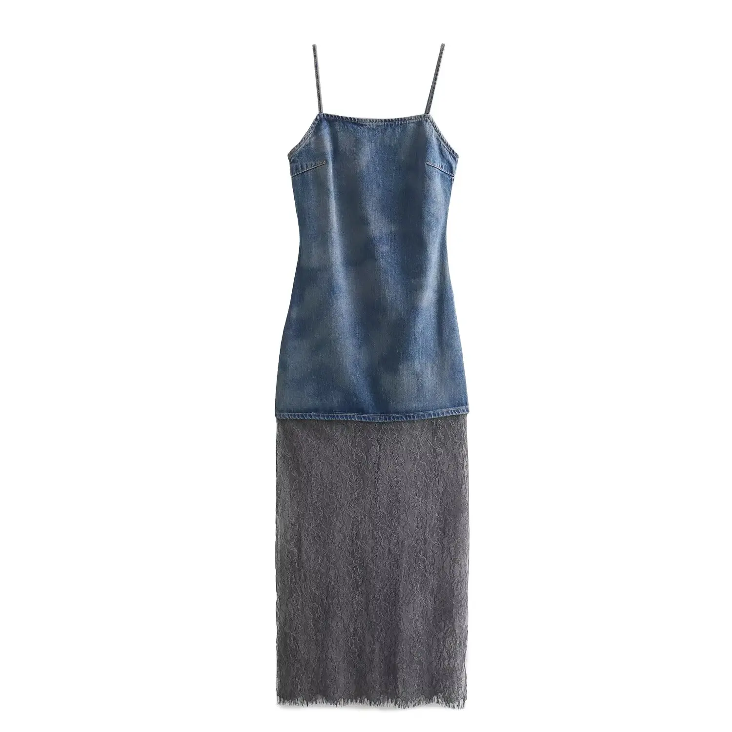 Новинка 2024, женское модное темпераментное джинсовое кружевное Полупрозрачное платье в стиле Джокер, женское платье