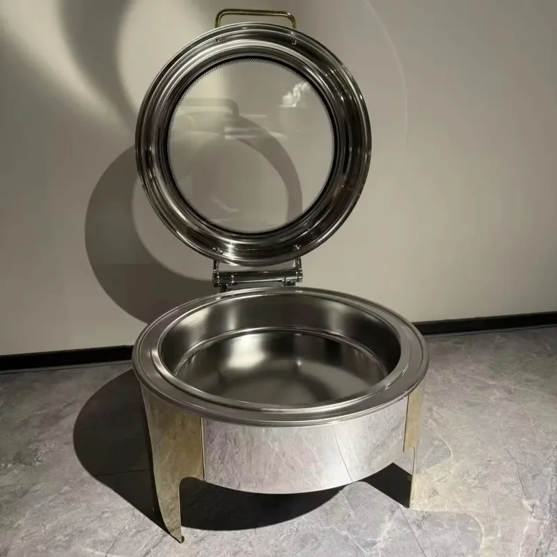 Commercial 6L Round Stainless Steel Buffet Stove with Visual Glass Cover for Hotel Restaurant Catering Food Warmer Display