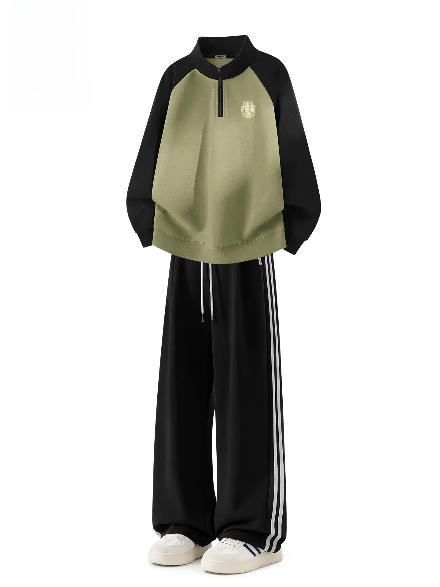 

Весенний повседневный спортивный комплект из двух предметов: худи и брюки с молнией, удобный, из смесового хлопка и полиэстера