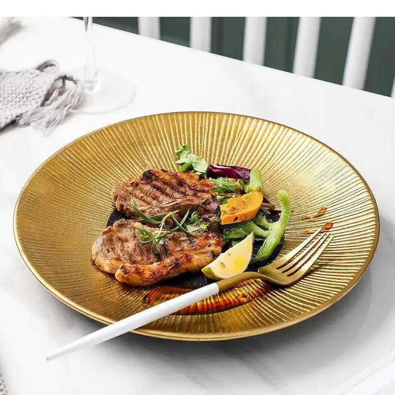 Electroplated Ceramic Dinner Plate Striped Steak Dessert Sushi Plates Restaurant Special Tableware
