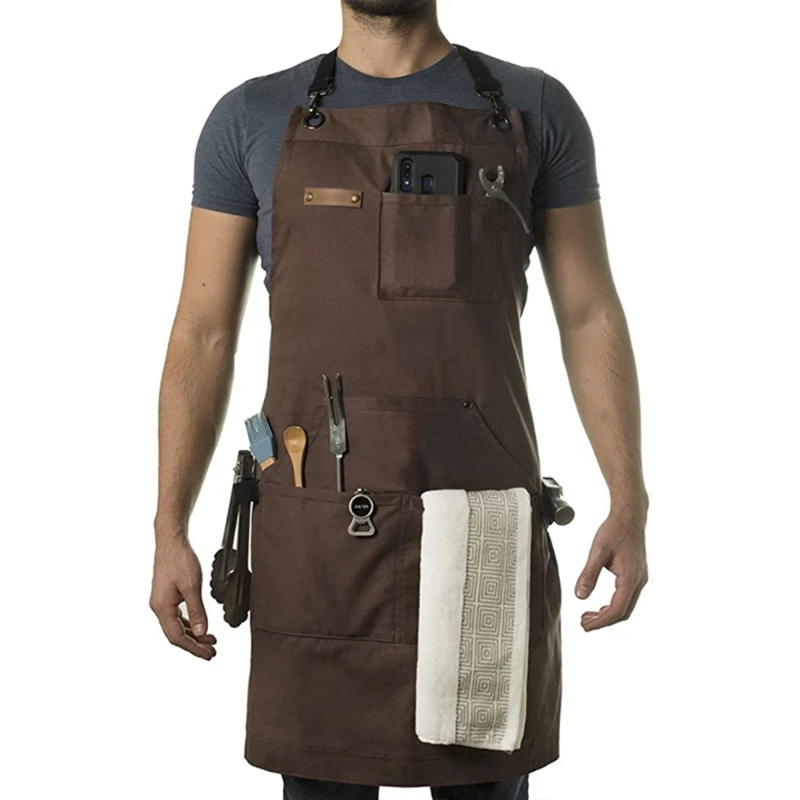 Professional Work Apron Heavy Duty Canvas, Adjustable Back Weight, Multiple Pockets for Men's and Women's