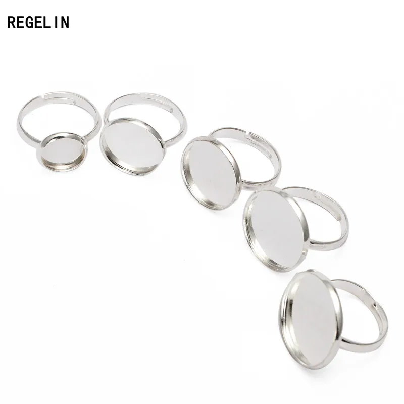 10szt/lot Regulowany pusty pierścień Podstawa Ustawienie 10 12 14 16 18 20mm Okrągły pierścień Cabochon Pusta podstawa Taca DIY Biżuteria