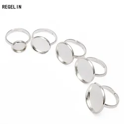 10pcs/lot Adjustable Blank Ring Base Setting 10 12 14 16 18 20mm Round Cabochon Ring Blank Base Bezel Tray DIY Jewelry Making