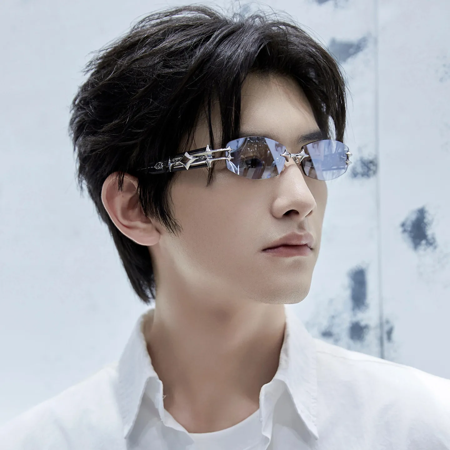 Y2K Rimless Sunglasses Women Metal Four-pointed Star Decor Narrow Rectangle UV Protection Shades Retro Streetwear Sun Glasses