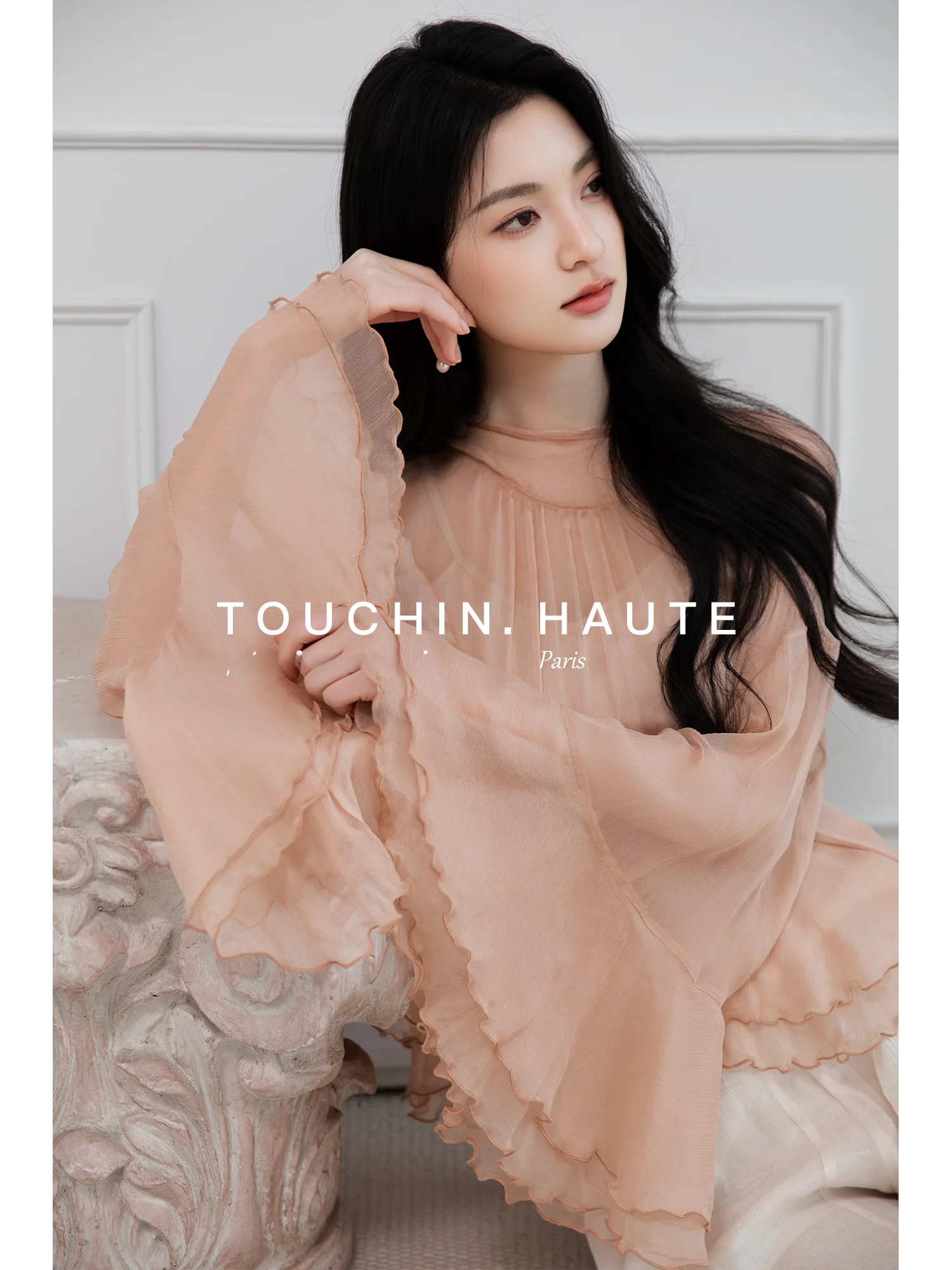

Женская блузка Touchin Haute Silk с изысканным кружевом, полупрозрачная, с длинными рукавами, свободного кроя, для повседневной носки, с высоким воротником