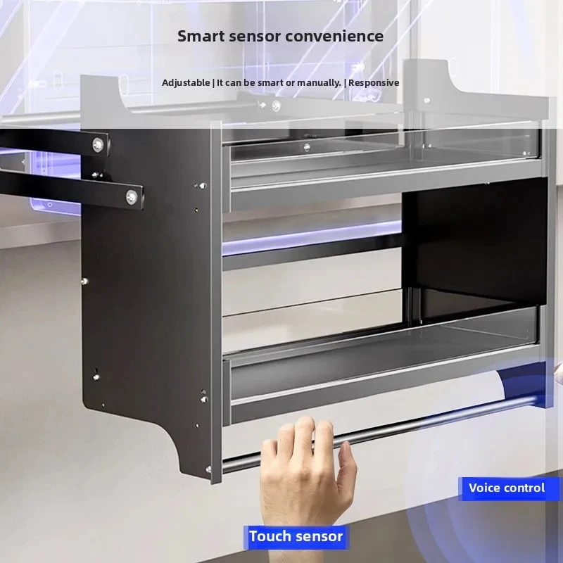 high quality ligent induction lift down flip basket kitchen storage rack