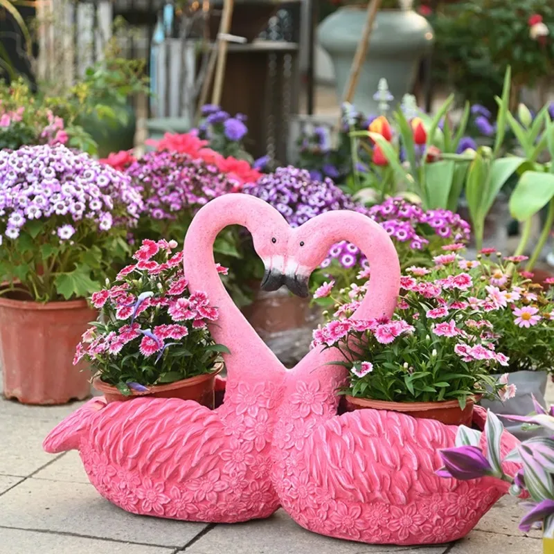 Lovely Flamingo Decoration Flowerpot Balcony Garden Accessories Creative Outdoor Animal Ornaments Plant Basin