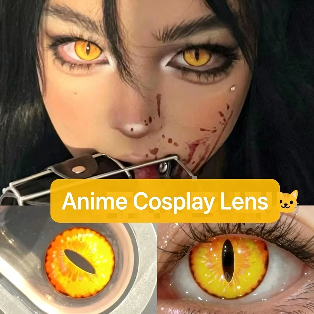 VISUASHOW Gelbe Anime-Cosplay-Farbkontaktlinsen, 1 Paar, halbjährlich verwendbare Einweg-Augenlinsen für Cosplay-Halloween-Partys – Detail 7