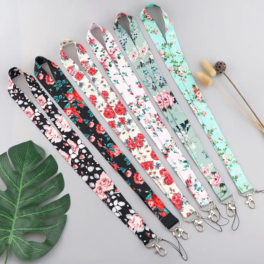 Vintage Flowers Lanyard Strap for Cellphone Key Chains ID Card Badge Holder Keychain Hanging Rope Keycord Neckband Accessories