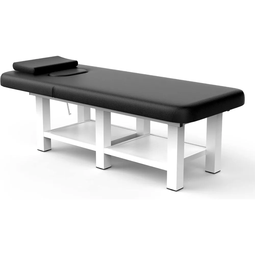 

Black Wide Stationary Massage Table for Treatment Table Physical Therapy Table Spa Facial Bed,PU Leather Stationary Massage Bed