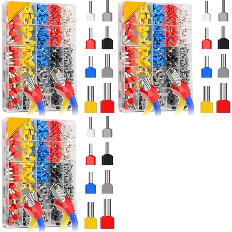 Twin Wire End Ferrules Set, 1800 Pieces Insulated Twin Wire End Ferrules Multicoloured Insulation Sleeves Set-A68E