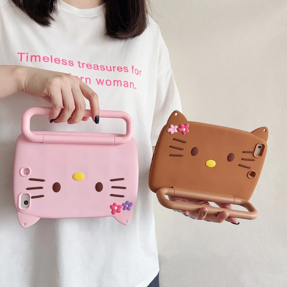 Cute Cat Kids Case For iPad A16 11th 11 10.9 10th 10.2 9th 8th 7th 6th 5th 9.7 Air 1 2 3 Pro 10.5 Mini 3 4 5 Standy Handle Cover