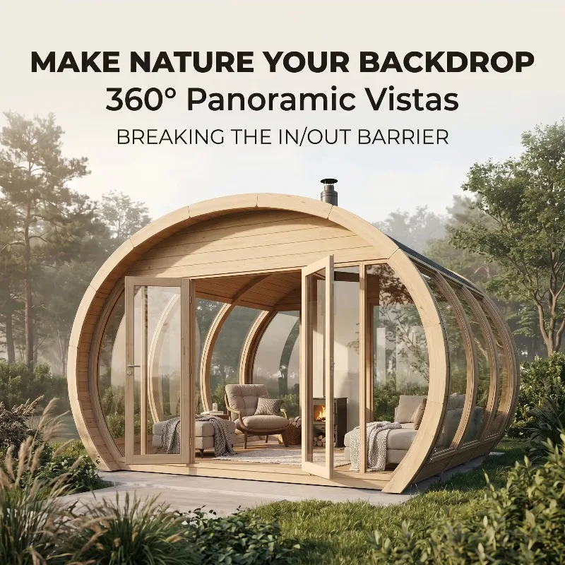 Contractor 160cm Panoramic Outdoor Sauna Capsule 360 View Smart App 185F Heat ETL CE FSC Modular Prefabricated System