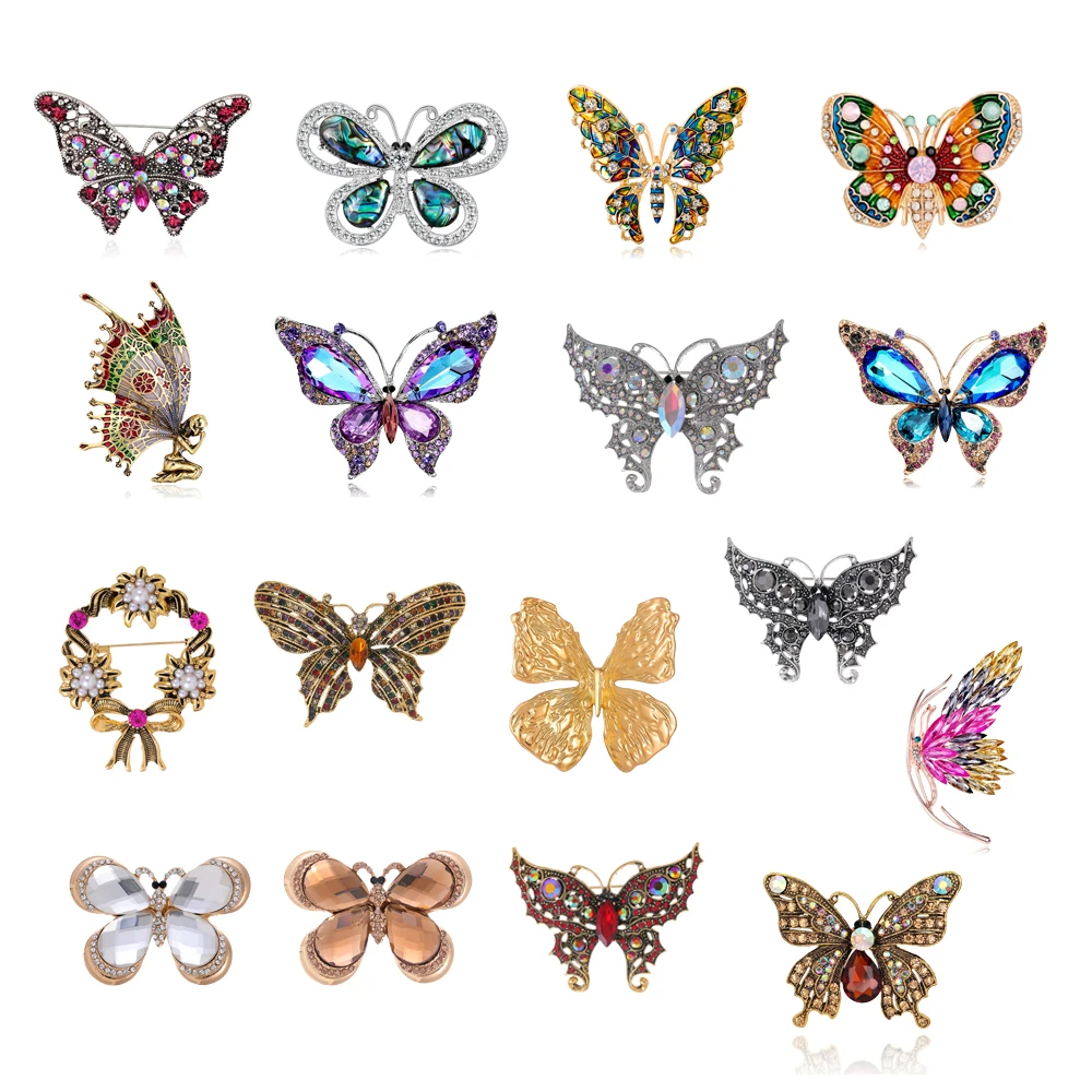 New vintage rhinestone animal insect chest shiny crystal butterfly angel pin fashion accessories holiday gifts