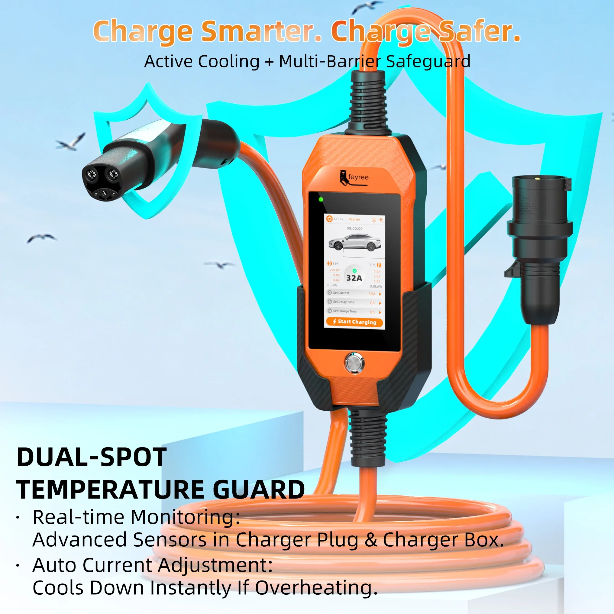 feyree 4.3Inch Touch Screen 7kW 32A 1Phase TS-NACS Socket EV Charger  Smart WIFI APP Control EVSE Portable Box for Tesla EV Cars
