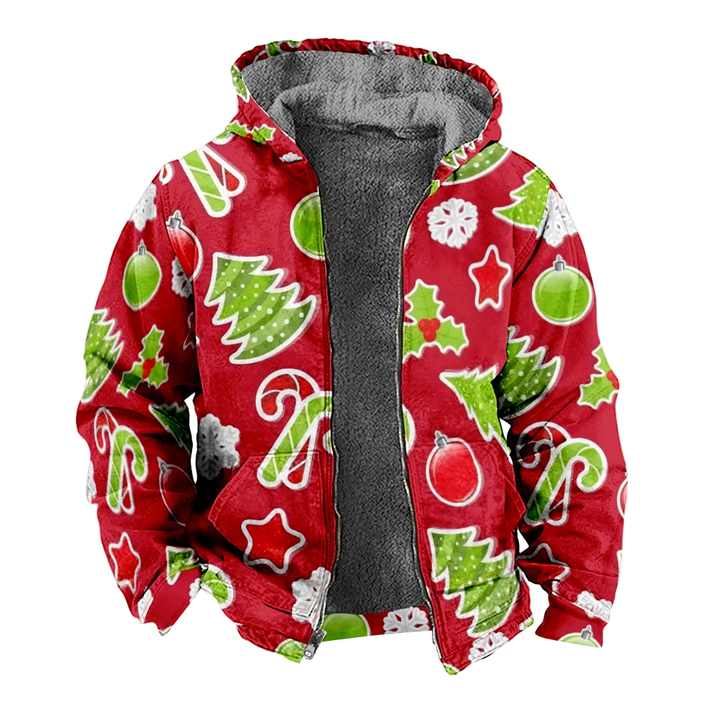 Winterjassen voor heren, kerstrood patroon katoenen kleding overjas ademend casual dans