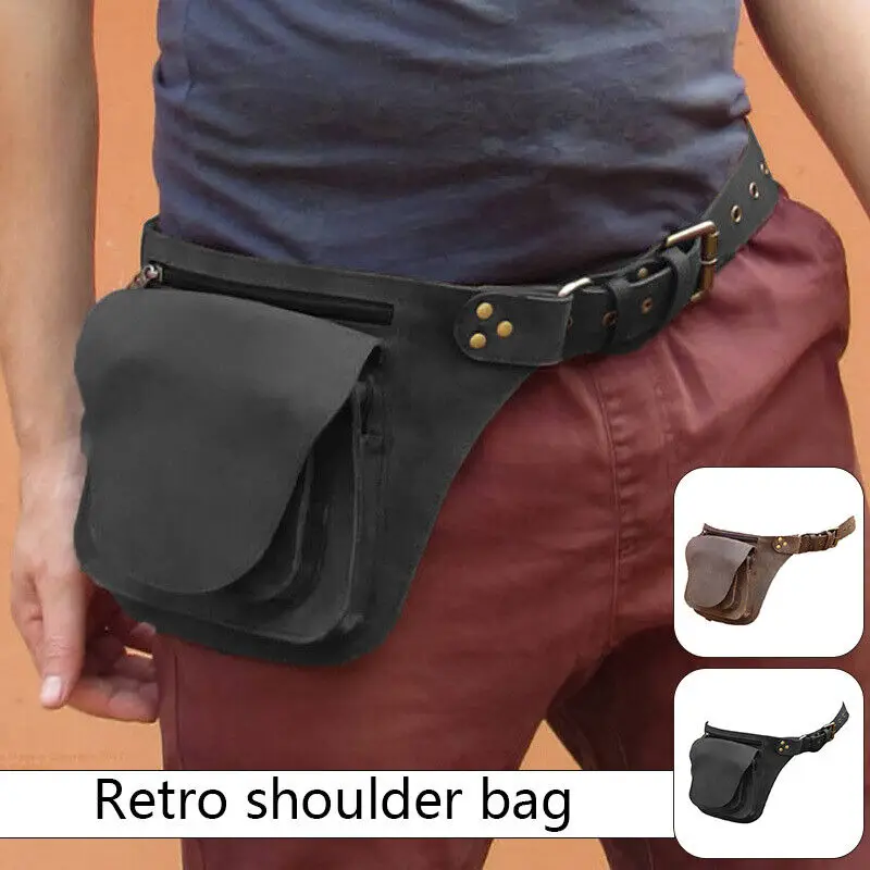 

Medieval Vintage Pu Leather Fanny Pack Steampunk Hip Pocket Viking Outdoor Wallet Storage Pouch For Men