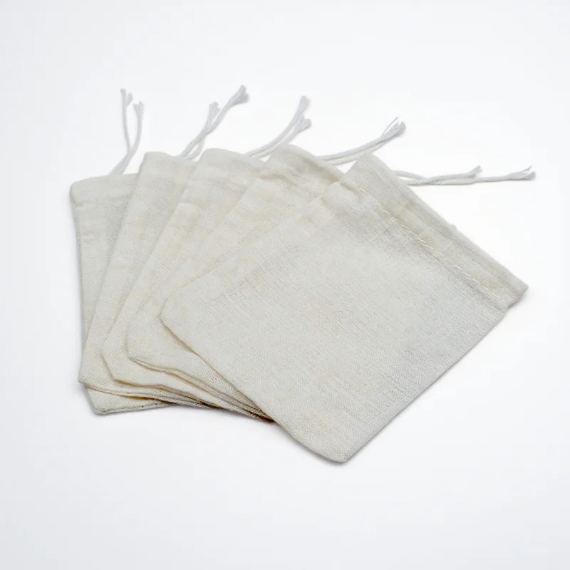 50 unids/lote bolsas de filtro de algodón Natural para cocina marinada condimento Dreg-separación 6x8/8x1 0/10x15cm pequeñas bolsas de muselina para té