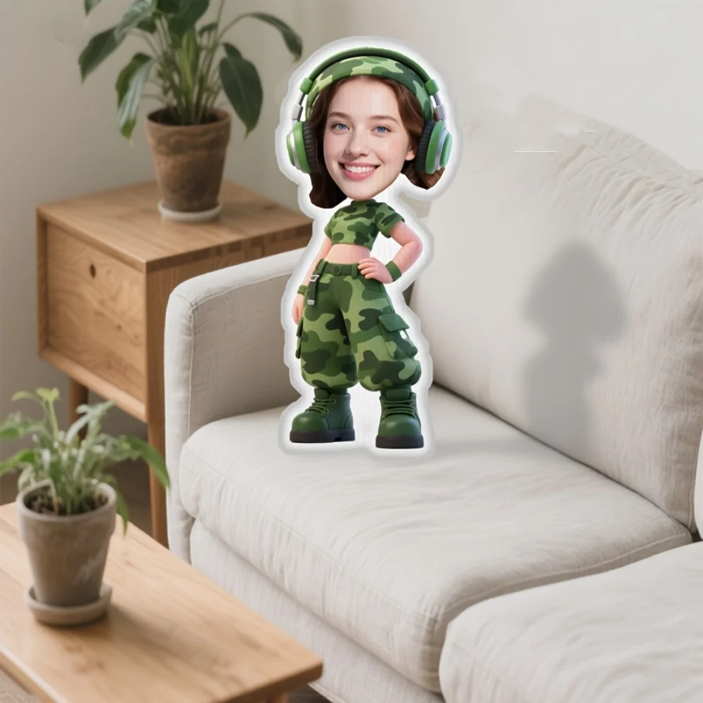 1Pc Personalized Custom Face Photo Fun Camouflage Clothing Throw Pillow, Double-Sided Design, Soft Plush Cushion with Insert