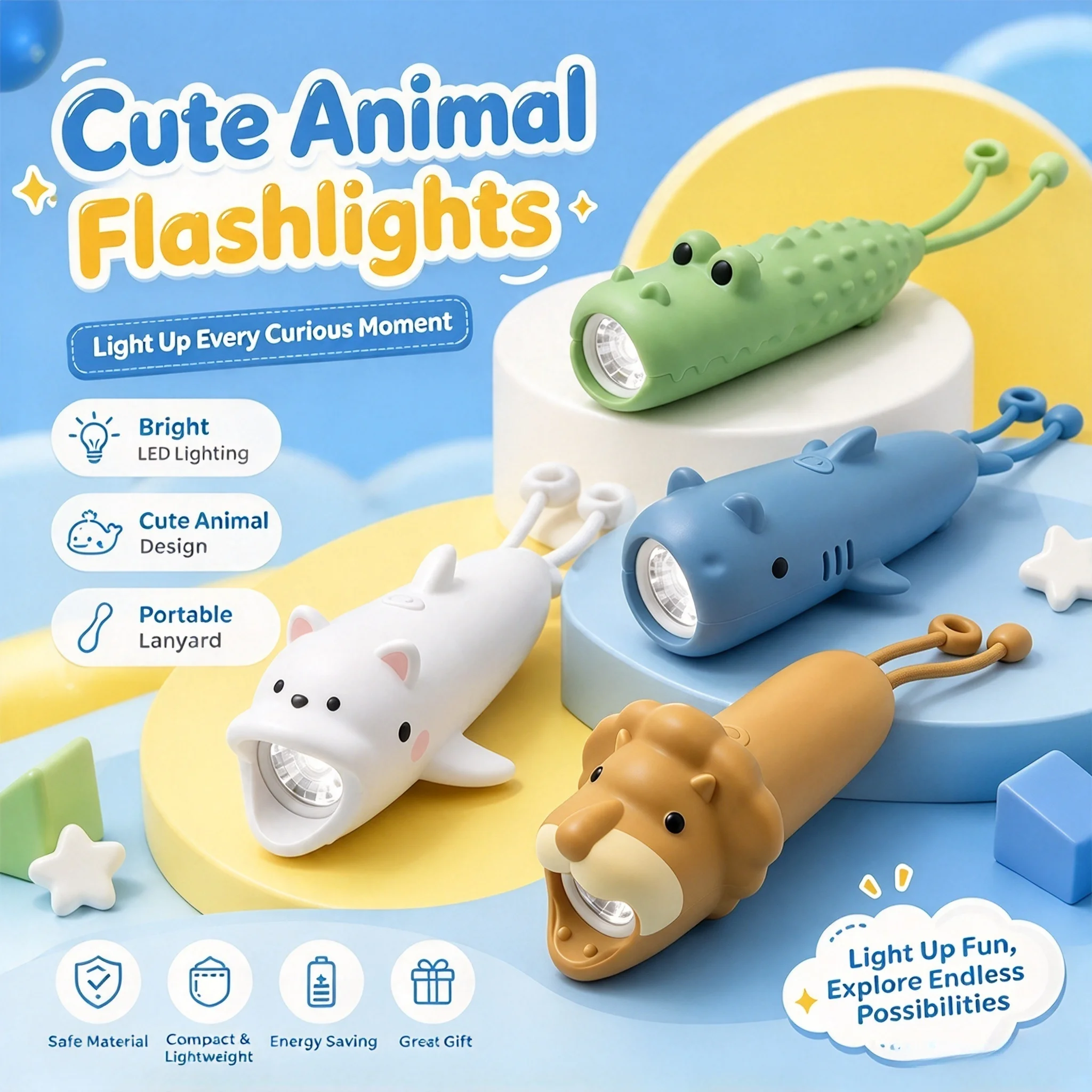 LED Flashlight USB Rechargeable Soft Silicone Light Unicorn Lion Dog Portable Outdoor Household Bedtime Story Torch For Children