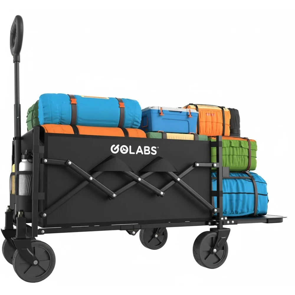 

Collapsible Wagon Cart 350lb Load 100L Expandable Storage Foldable Heavy Duty Garden Cart with Cup Holders