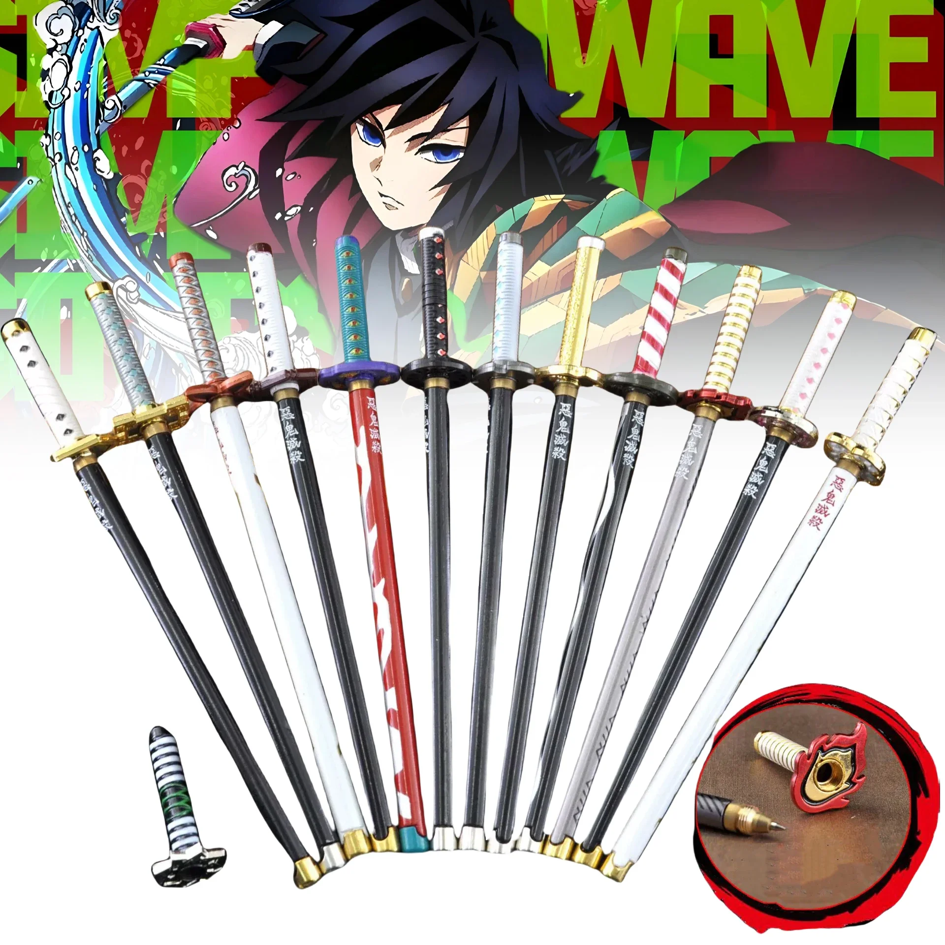 20cm Anime Demon Slayer Katana Pen Tanjirou Ninja Knife Tomioka Giyuu Metal Sword Pen Real Japanese Katana Samurai Sword Toy