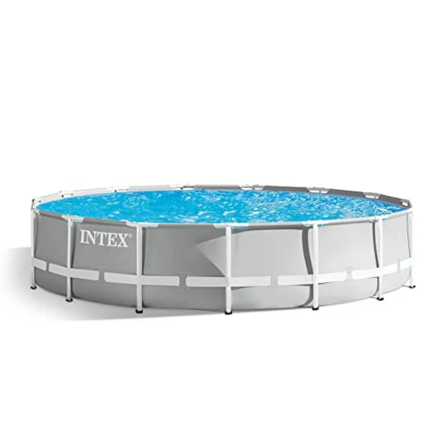 Above ground swimming pool set for backyard use, steel frame with blue finish, includes filter pump for efficient water circula