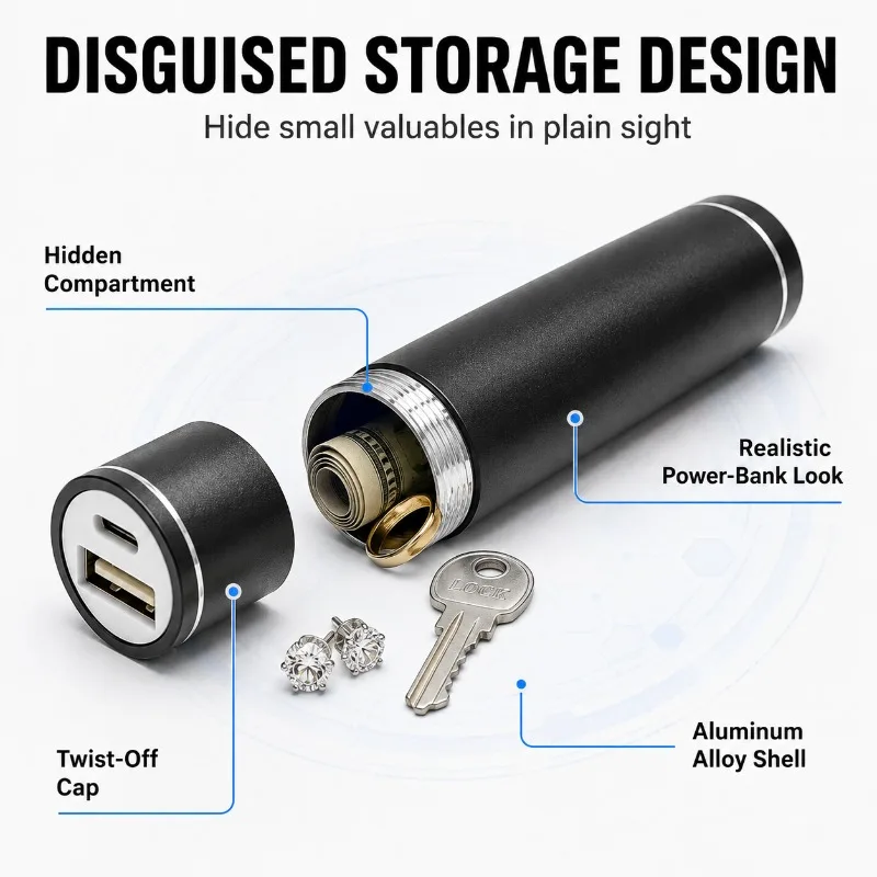 Fake Power Bank Diversion Safe Hidden Storage Compartment for Cash Keys Jewelry Pocket Secret Stash Container Storage Only