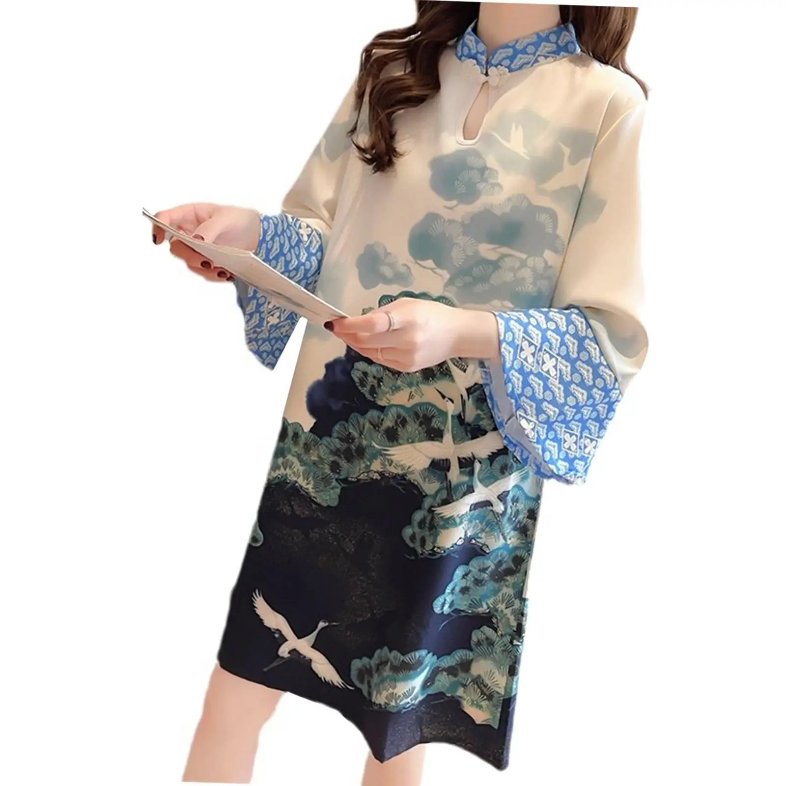 Women Cheongsam Dress Fashion Traditional Loose Fit Lady Chinese Qipao Dress for Birthday Gift Shopping Anniversary Party Dating