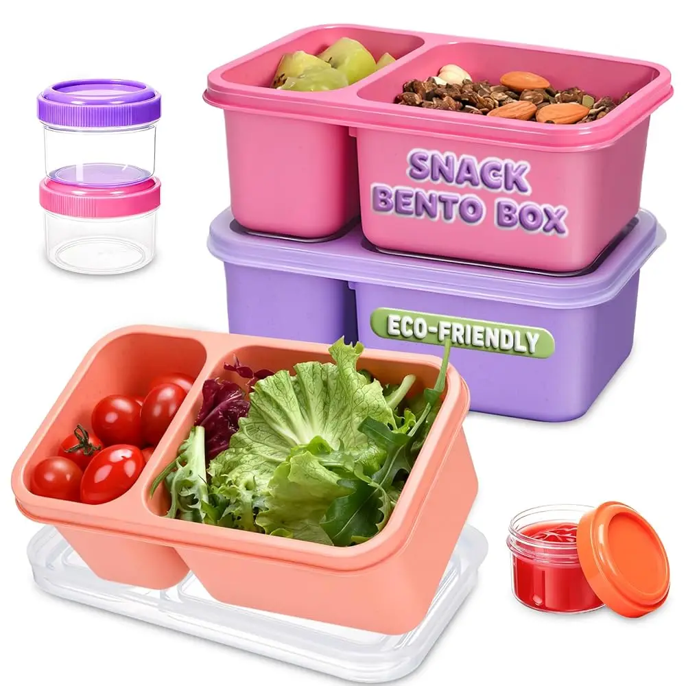 

Набор из 3 контейнеров для закусок Snackle Box для приготовления еды, 2-секционные маленькие многоразовые ланч-боксы для закусок для малышей с крышками